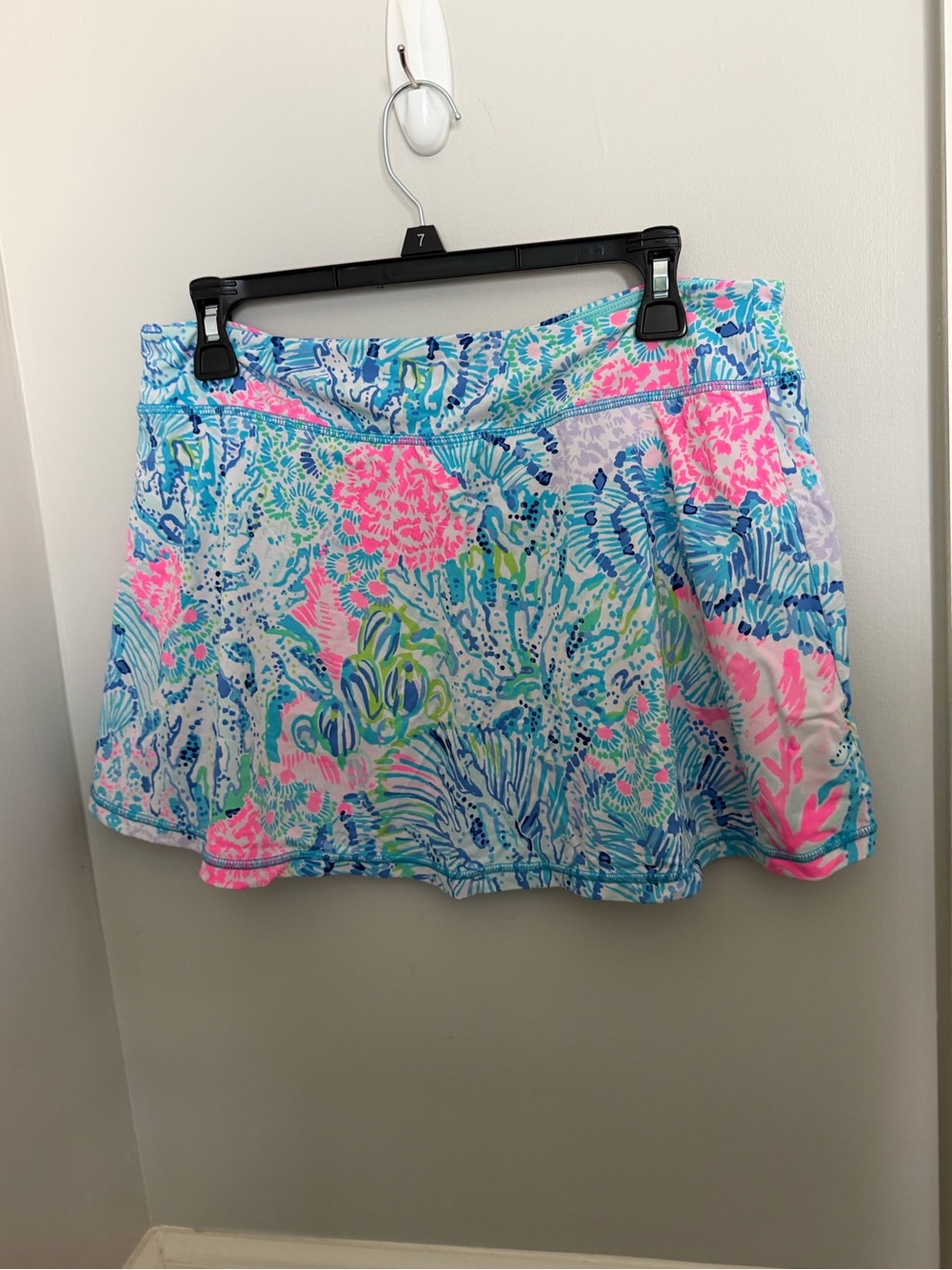 Women's Blue Pink Printed Swim Skort - Picture 2 of 4